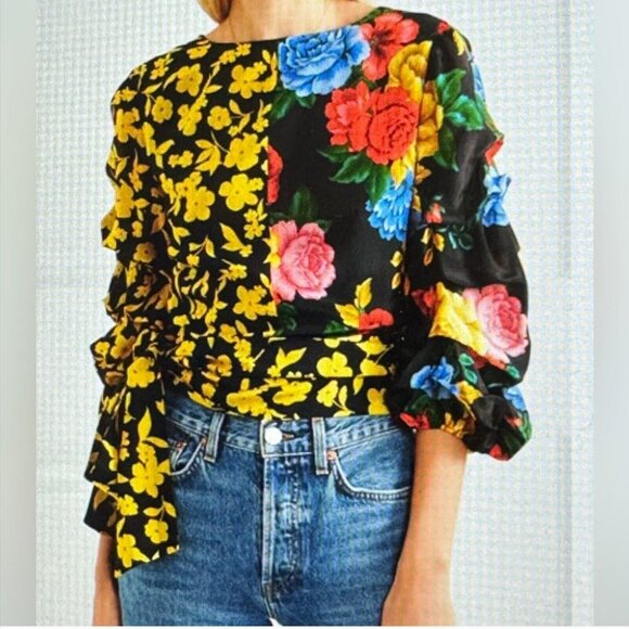 Alice + Olivia Dominica Floral Reversible Tuck-Sleeve Wrap Top Size Medium - Picture 6 of 16